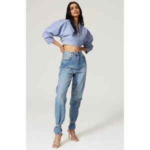 ALIETTE Nicole Blue Faux Leather Cropped Jacket Size XL